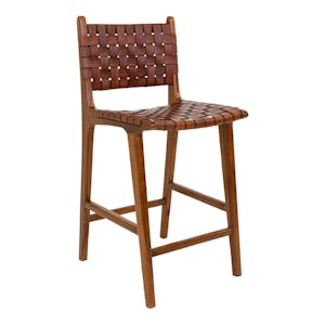 Chaise de bar en bois de teck et cuir marron MENDOZA